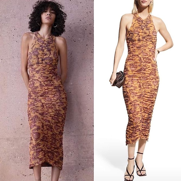 NWT REVOLVE X HOUSE HARLOW Floral Ruched Draped Sleeveless Bodycon Midi Dress L - Picture 1 of 9